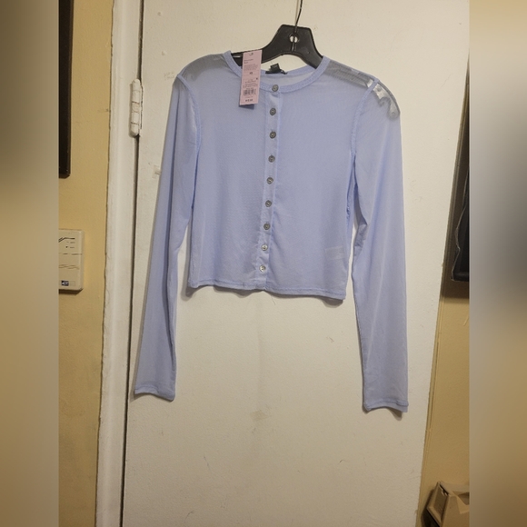 Wild Fable Women's Sheer Light Aqua Blue Button-Down Longsleeve Shirt SZ XS - Picture 4 of 16